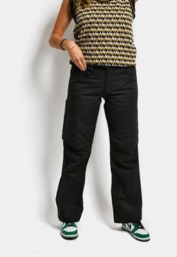 Vintage chinos black Y2K multi pocket cargo pants trousers
