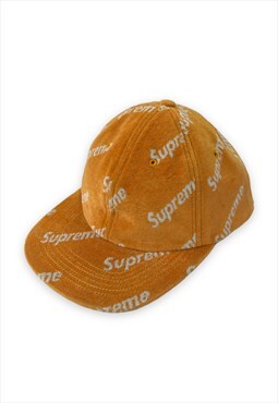 Supreme hat cap orange white spellout velvet look