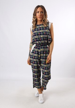 JUMPSUIT PRINT FRUIT PATTERNED VINTAGE 3/4 LENGTH UK 8 (DG3I