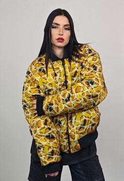 Giraffe print varsity jacket yellow reversible 4in1 bomber