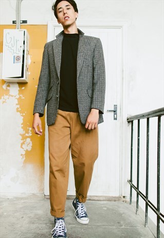 VINTAGE 70S CHECK PRINT TWEED BLAZER