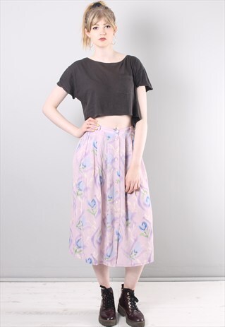 VINTAGE 80S PINK PATTERNED MIDI SKIRT