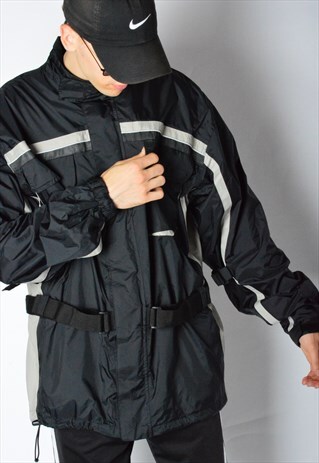 VINTAGE 90S BLACK SHELL REFLECTING STRAP DETAIL JACKET