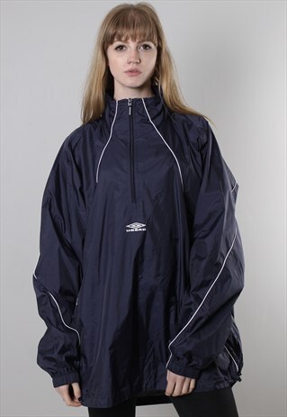 VINTAGE 90S UMBRO BLUE 1/4 ZIP RAIN JACKET