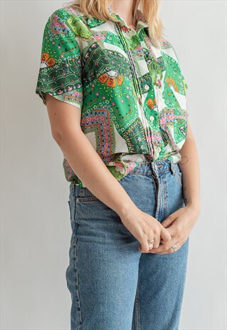 VINTAGE 70S BOHO PATTERN SHIRT IN SHORT SLEEVE