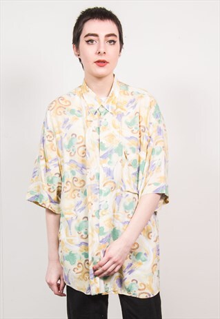 VINTAGE 90'S GREEN ABSTRACT PRINT SHORT SLEEVE SHIRT