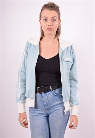 ADIDAS WOMENS VINTAGE TRACKSUIT TOP JACKET MEDIUM BLUE 90'S