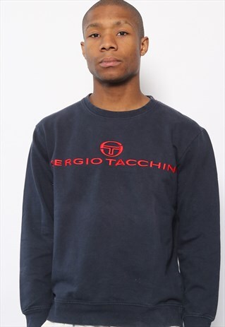 VINTAGE SERGIO TACCHINI BIG SPELL OUT LOGO SWEATSHIRT BLUE