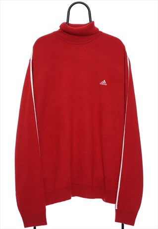 VINTAGE ADIDAS RED TURTLENECK JUMPER MENS