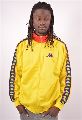 VINTAGE KAPPA TRACKSUIT TOP JACKET YELLOW