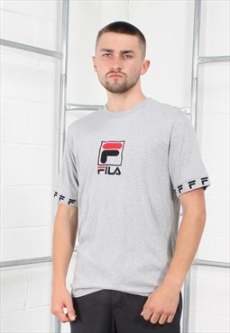 Vintage Fila T-Shirt in Grey with Spell Out Logo Large