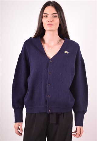 LACOSTE WOMENS VINTAGE CARDIGAN SWEATER XL BLUE 90S