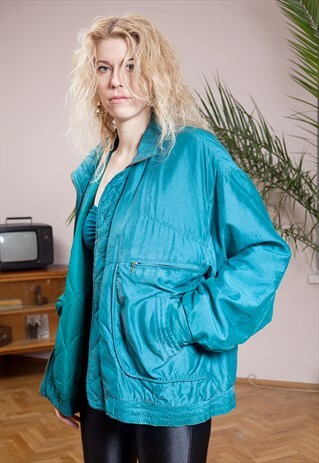 VINTAGE, TEAL, BOMBER JACKET