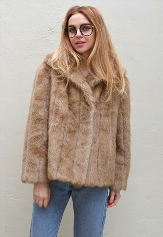 VINTAGE 70S LIGHT BROWN BLONDE FAUX FUR JACKET