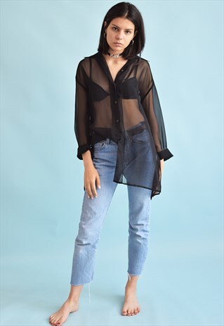 90'S RETRO TRANSPARENT OVERSIZED GRUNGE BLOUSE TOP