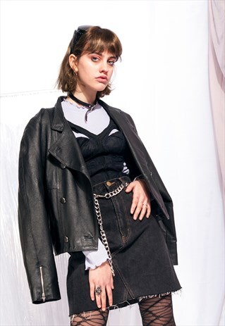 VINTAGE LEATHER JACKET 90S BLACK BIKER JACKET
