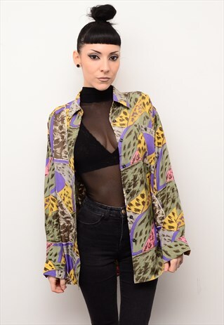 VINTAGE 90'S ABSTRACT FUNKY PATTERNED OVERSIZED SHIRT