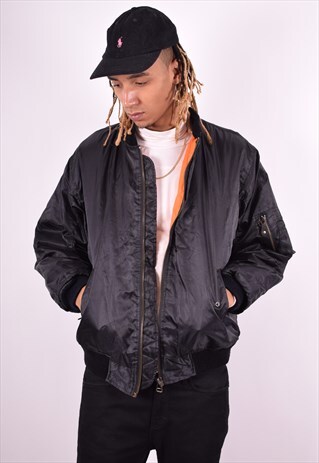 MENS VINTAGE BOMBER JACKET XL BLACK 90'S