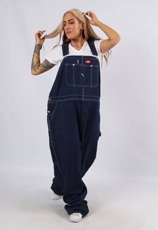 VINTAGE USA DICKIES DENIM DUNGAREES UK 24 26 5XL 6XL (J51D)