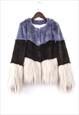 COLOR BLOCK FAUX FUR JACKET