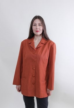 Vintage Minimalist orange shirt, formal button up LARGE size