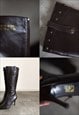 VINTAGE Y2K 00S REAL LEATHER HIGH HEEL BOOTS IN DARK BROWN