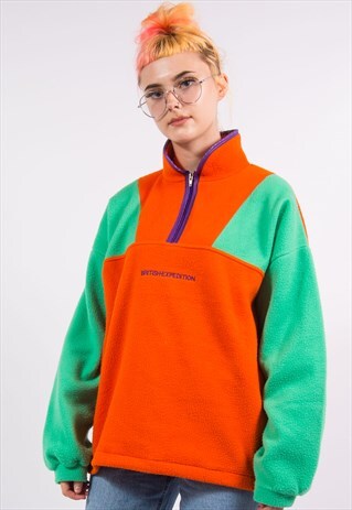 VINTAGE 90'S COLOUR CONTRAST 1/4 ZIP FLEECE JUMPER