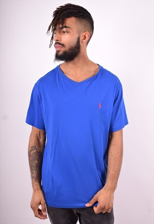 POLO RALPH LAUREN MENS VINTAGE T-SHIRT TOP XL BLUE 90'S