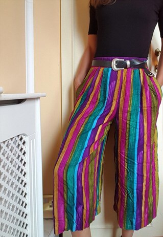 VINTAGE 80S HIGH WAISTED MULTICOLOUR STRIPE TROUSERS