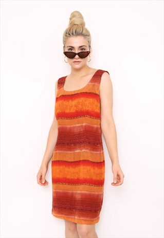 VINTAGE 90S BURNT ORANGE BOHO DRESS
