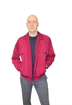Vintage cherry red men bomber sport jacket for autumn {J287}