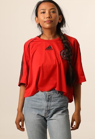 VINTAGE ADIDAS EMBROIDERED CROPPED T-SHIRT