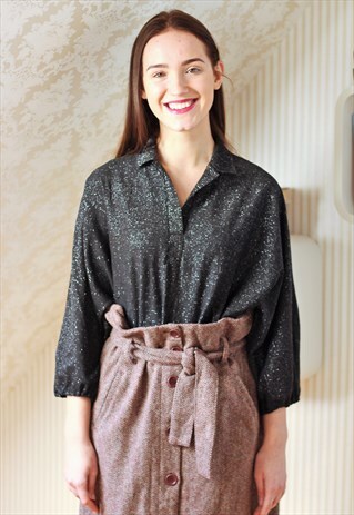 BLACK GLITTERY SHINY SPARKLING BLOUSE