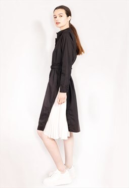 Cotton shirt dress with Pleated  chiffon hem design in black