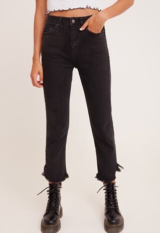 SUBDUED CHARCOAL GREY FRINGED CIGARETTE JEANS