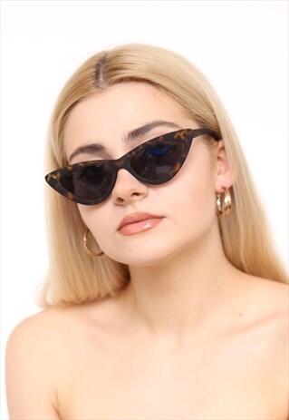 MATTE TORTOISESHELL THIN CAT EYE SLIM SUNGLASSES UV400