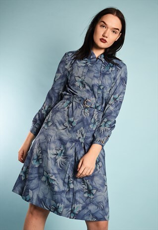 VINTAGE 70'S MOD ABSTRACT FLORAL PRINT FESTIVAL MIDI DRESS