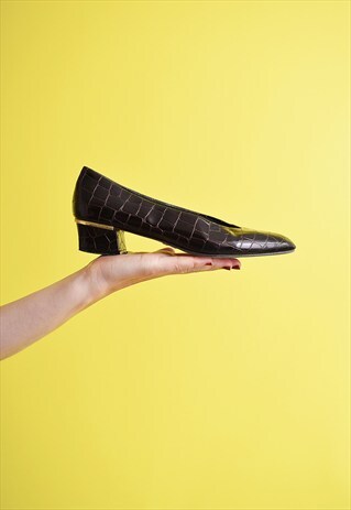 70'S RETRO MOD STYLE FAUX SNAKE SKIN PUMPS