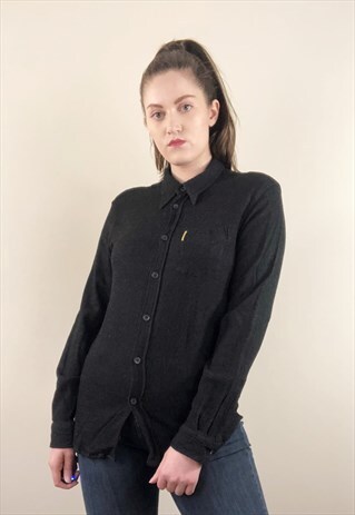 WOMENS VINTAGE ARMANI SHIRT DARK GREY LONG SLEEVE TOP