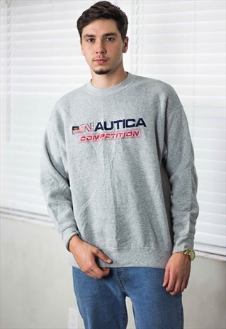 VINTAGE NAUTICA SWEATSHIRT JUMPER LOGO 90S L 16.9