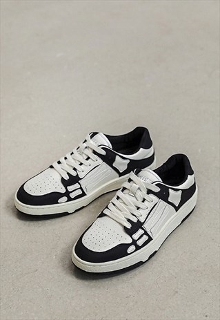 Bone patch sneakers skeleton trainers in white black