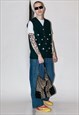 90S VINTAGE ART TEACHER FLORAL WOOL GILET IN FOREST GREEN