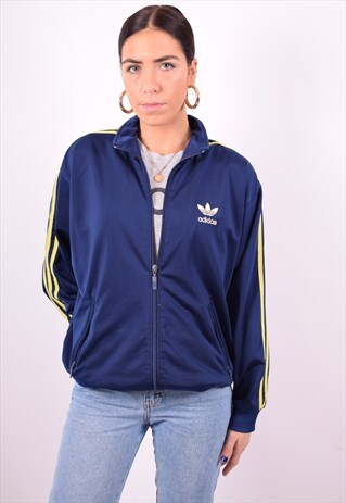 ADIDAS WOMENS VINTAGE TRACKSUIT TOP JACKET XL BLUE 90'S