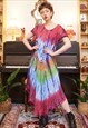 VINTAGE 90S COLOURFUL TIE DYE HIPPY MAXI BEACH DRESS