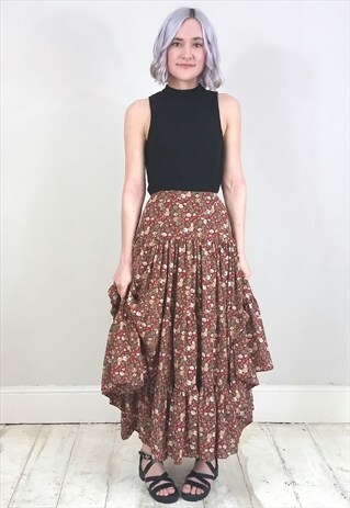 VINTAGE 70'S FLORAL TRIPLE TIERED BOHO FLORAL DRESS