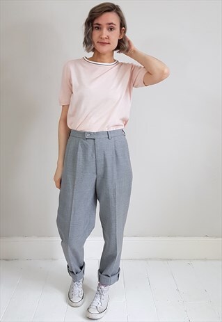 VINTAGE 80'S BOYFRIEND WOOL GREY MEN'S TROUSERS