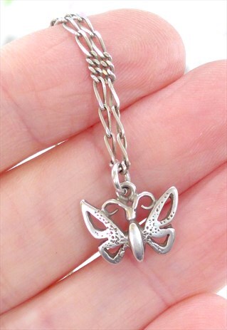 VINTAGE STERLING SILVER BUTTERFLY FIGARO CHAIN NECKLACE