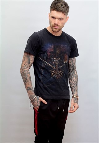 1990'S VINTAGE HEAVY METAL PRINT T-SHIRT IN BLACK