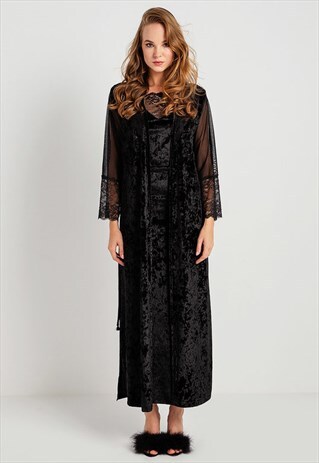 MF30536 BLACK VELVET DRESSING GOWN