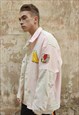 RAINBOW PATCH CORDUROY JACKET REWORKED BOMBER IN PASTEL PINK
